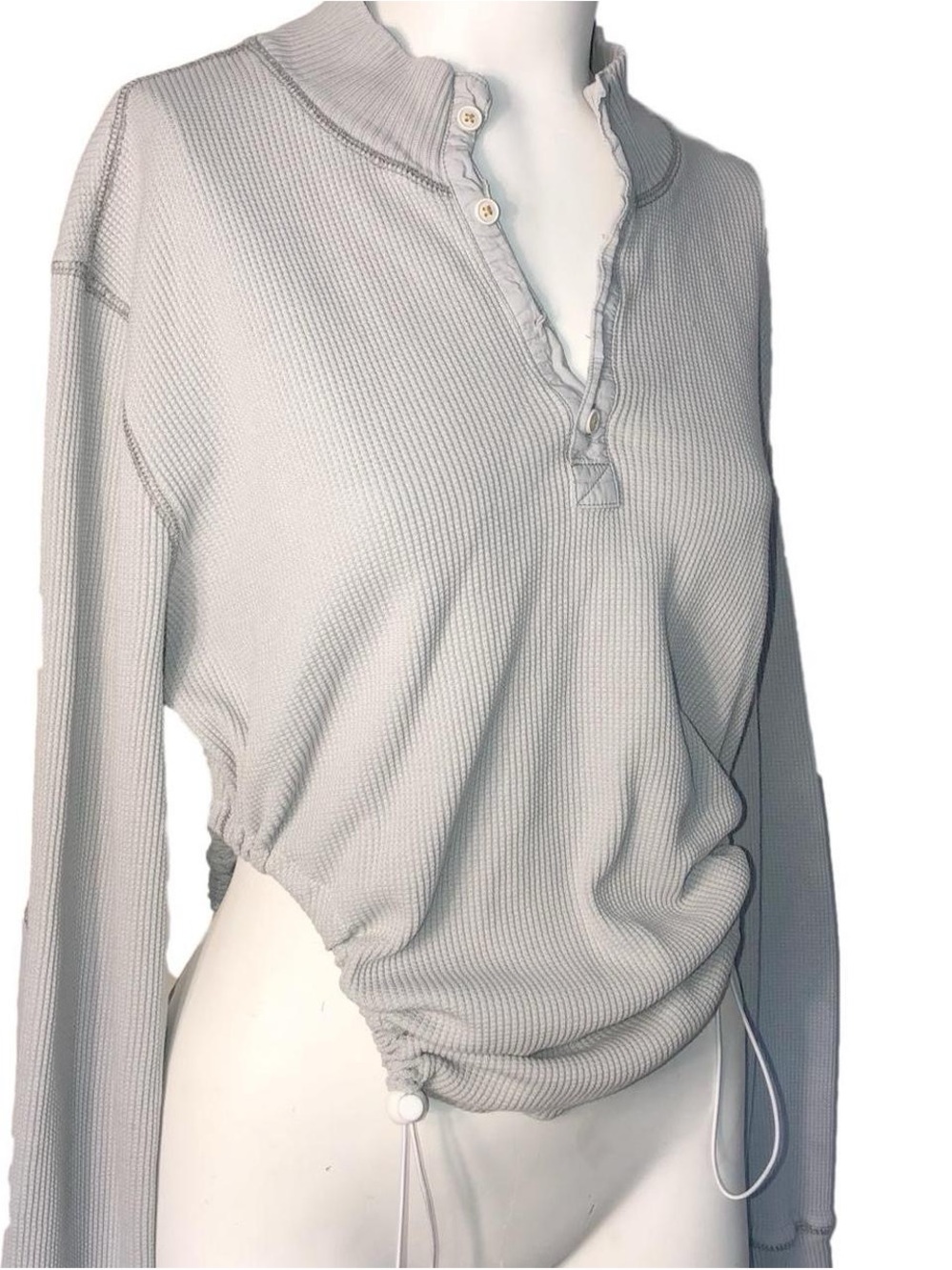 Reworked Waffle Knit Long Sleeve Top - Gray